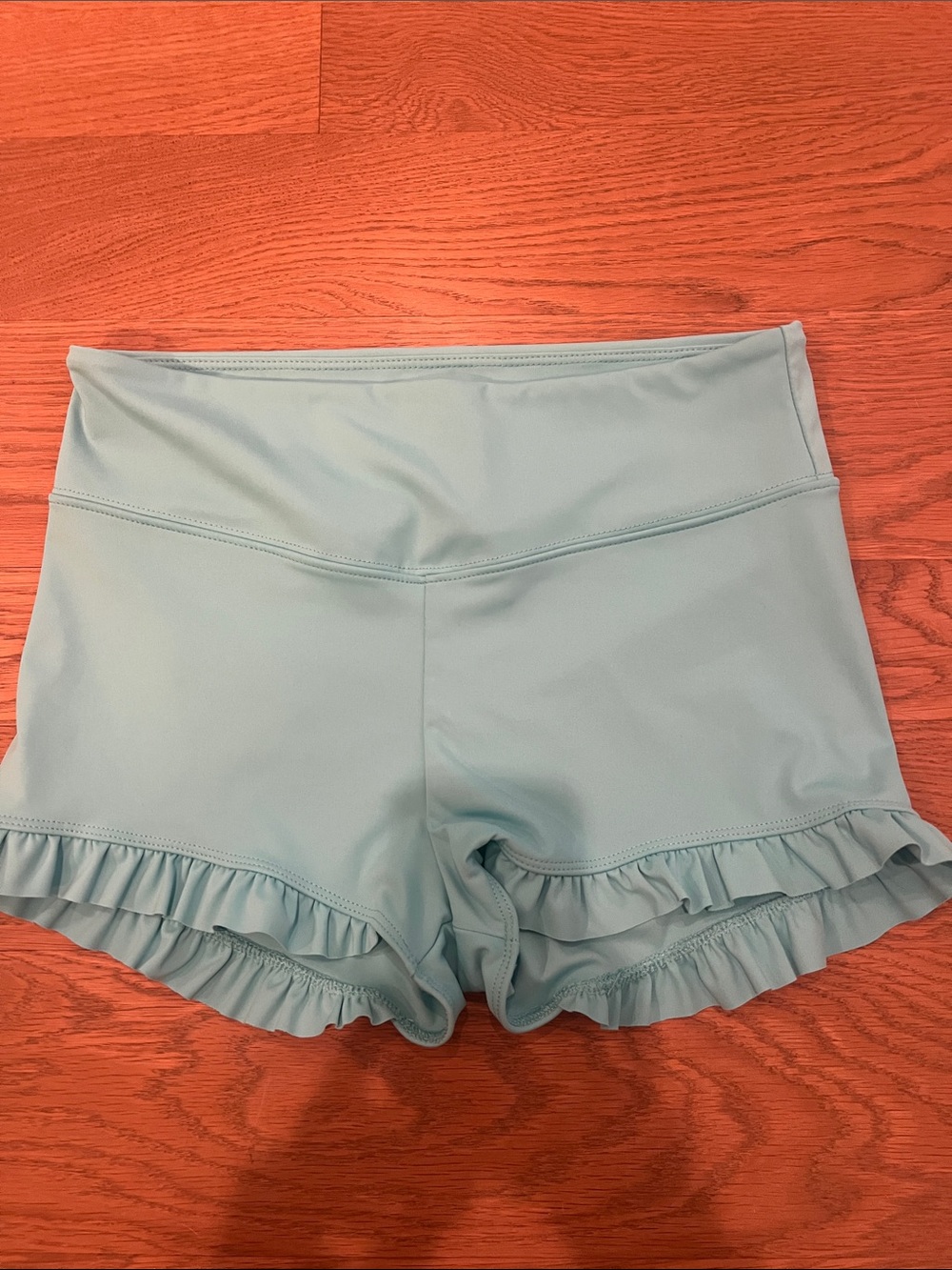High-Waist Ruffle Hem Women’s Shorts — Light Aqua